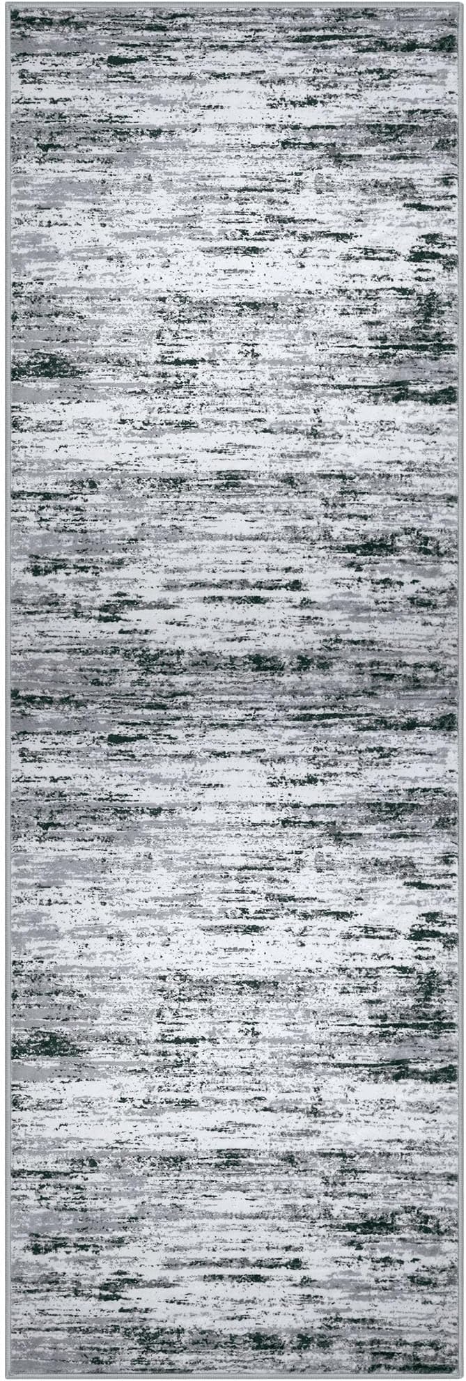 Modern Abstract Runner Rug 3x8, Black Grey White Washable Kitchen Runner Non-Slip Soft Hallway Rug Runner Thin Print Faux Wool Carpet for Entryway Bedroom Laundry Room Indoor Home Office Decor