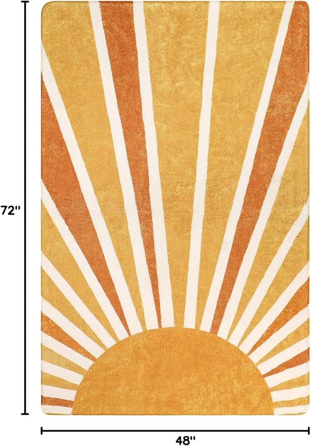 Lahome Boho Area Rug: 4'x6' Machine Washable & Non-Slip with Rainbow Sun Print for Living Room, Bedroom, Nursery, Entryway, Dining Room & Office Decor