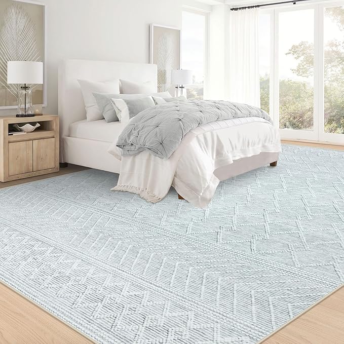 9x12 Area Rug Living Room: Washable Boho Geometric Moroccan Rug Neutral Modern Farmhouse Indoor Soft Non Slip Ultra Thin Large Printed Pattern Carpet for Bedroom Home Office (Grey, 9'x12')