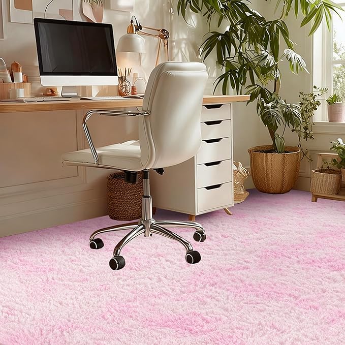 Andency Soft Area Rugs for Living Room Bedroom, 4x6 Fluffy Shaggy Bedside Rug, Non-Slip Large Shag Fuzzy Plush Carpets for Bedroom Kids Dorm Nursery Home Decor Aesthetic, Tie-Dyed White Pink