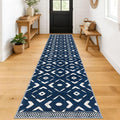 KILOCOCO Hallway Runner Rug 2.6'x12' Runners for Hallways Washable Runner Soft Non Slip Printed Geometric Low-Pile Rugs Runners for Bedroom Kitchen Living Room Boho Rugs, Blue