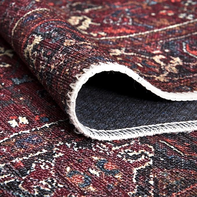 Bloom Rugs Washable Non-Slip 8' x 10' Rug - Burgundy Traditional Bordered Area Rug for Living Room, Bedroom, Dining Room, and Kitchen - Exact Size: 8' x 10'