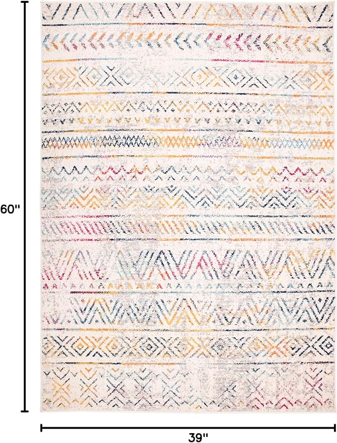 Rugshop Geometric Boho Area Rug – Multi Tribal Pattern, Perfect for Living Room, Bedroom, Office, 3x5