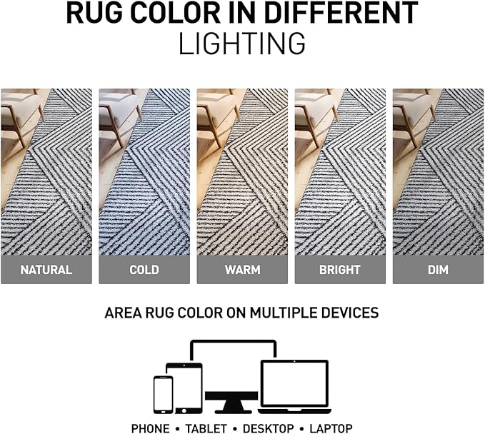 Rugshop Geometric Diamond Stripe Shag Runner Rug White 2' 3" x 8' Perfect for Hallways, Kitchens, or Behind The Sofa