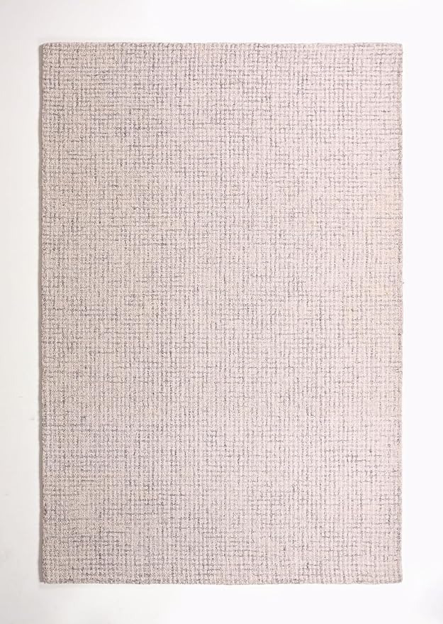 Hand-Tufted 100% Wool Pile Area Rug – Geometric Textured Grid Check Pattern – Thick and Durable Floor Carpet for Bedroom, Living Room, Kids Room, and Dining Area (Ivory Grey, 2' x 3')