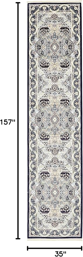 Unique Loom Narenj Collection Classic Traditional Medallion Textured Design Area Rug, 3 x 13 ft, Navy Blue/Tan