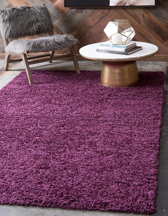 Unique Loom Solid Shag Collection Area Rug (4' 1" x 6' 1" Rectangle, Eggplant Purple)