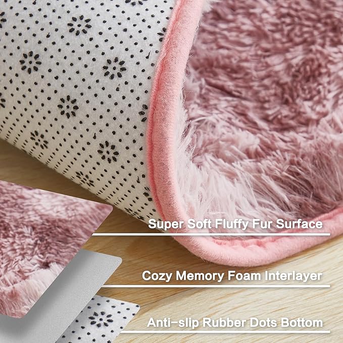 Andency 6x9 Area Rugs, Large Shag Fluffy Soft Shaggy Rugs for Living Room Bedroom, Non-Slip Tie-Dyed Dusty Pink Thick Plush Carpet for Kids Girls and Boys, Dorm Nursery Home Decor Aesthetic