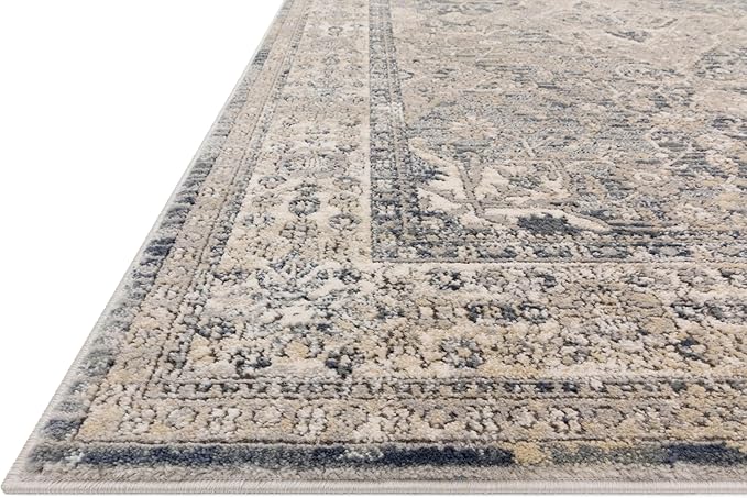 Loloi Teagan Collection TEA-04 Sky/Natural 6'-7" x 9'-2" Area Rug, Large, Soft Neutral Rug, High-Traffic for Living Room, Bedroom, Home Office, Dining Area