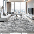 Zentavio Grey and White Area Rugs for Living Room Large Men Room Carpet 8x10 Bedroom Fluffy Furry Shag Aesthetic Plush High Pile Floor Rug for Kids Room Dorm Home Decor Tie-Dyed