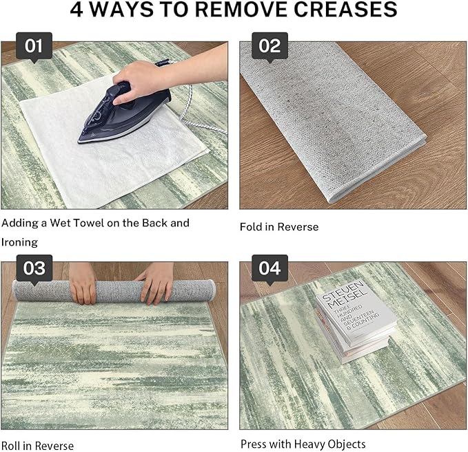 Modern Abstract Entryway Rug Indoor 2x3 Washable Rug Non-Slip Soft Small Area Rug Sage Green Grey Kitchen Mats Thin Print Faux Wool Floor Carpet Throw Rugs for Entrance Bedroom