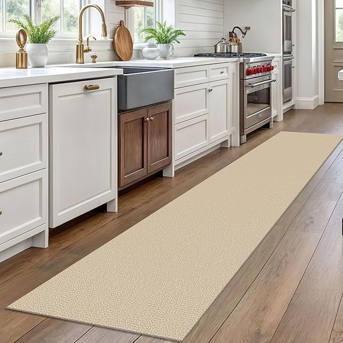 EARTHALL Washable Runner Rug 2x10 Ft Non Slip Runners for Hallways Long Cotton Rubber Backed Kitchen Runner Braided Indoor Floor Carpet Runners for Entryway, Hallway, Kitchen, Golden Beige/White