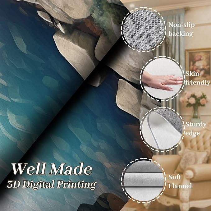 Visual Illusion Canyon Living Room Rug, 4x5ft, 3D Visual Effect Stream Indoor Throw Mat, Stone Crack Ultra Soft Home Decor Carpet, Thin Low Pile Machine Washable Rugs for Entrance