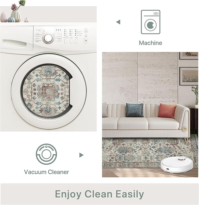 Bavni Bedroom Rug Runners for Hallways, Washable Runner Rug 2x10, Low Pile Non-Slip Indoor Throw Carpet for Bedroom Laundry Room, Blue/Ivory