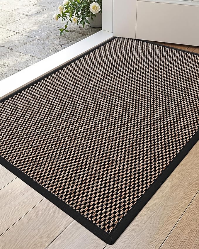 DEXI Ultra Thin Entryway Door Mat 24x36, Non Slip Rubber Backing Inside Entry Mat, Low Profile Easy Clean Dirt Trapper Doormat for Inside Entrance Patio, Black