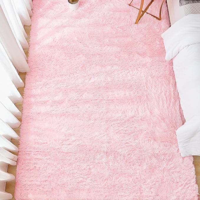 Andency Pink Soft Area Rugs for Living Room Bedroom, 3x5 Non-Slip Fluffy Shag Carpet, Indoor Floor Fuzzy Shaggy Living Room Plush Rug for Kids Dorm Nursery Home Decor Aesthetic