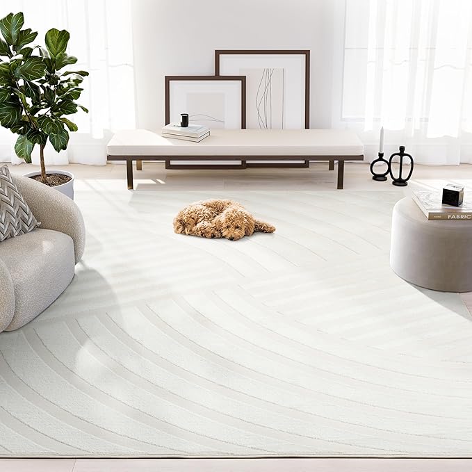 Abani Zen 6' x 9' Cream Rug – Neutral Modern Linear Pattern, Large Soft Area Rug for Living Room & Bedroom, Durable & Easy to Clean