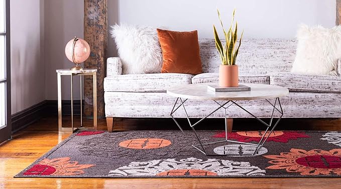 Unique Loom Outdoor Modern Collection Area Rug - Chicago (5' 1" x 8' Rectangle, Brown/ Orange)