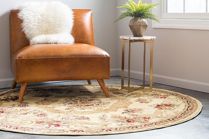 Rugs.com Chateau Collection Rug – 13' Round Cream Medium Rug Perfect for Kitchens, Dining Rooms