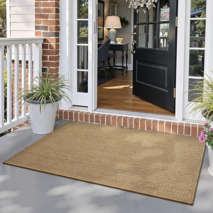 LUMI Handwoven Sisal Door Mat, Non-Slip Durable Entryway Mat, Welcome Front Doormat, Solid Floor Mats for Entrance, 24"x36", Herringbone Sisal