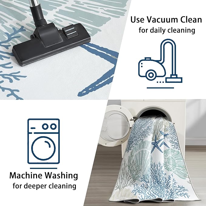 Tritard Coastal Area Rugs Nautical Beach Themed Non-Slip Machine Washable Rugs Modern Floor Carpet for Living Room Bedroom, 8x10, Blue