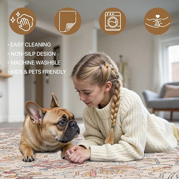 Bavni Runner Rug, Machine Washable Rugs for Bedroom 2x5, Non Slip Boho Rugs with Rubber Backing, Ultra-Thin Folable Rug Runner for Hallways Bathroom, Retro Multi