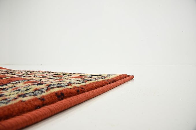 Unique Loom Taftan Collection Border Geometric Tribal Inspired Design Area Rug (2' 7 x 10' 0 Runner, Terracotta/ Ivory)