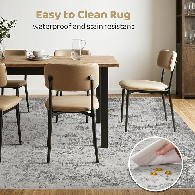 10x14 Area Rugs Living Room: Washable Large Abstract Neutral Modern Soft Rug Stain Resistant Indoor Floor Non-Slip Accent Carpet for Bedroom Nursery Playroom Office Dining Room Home Decor- Greige