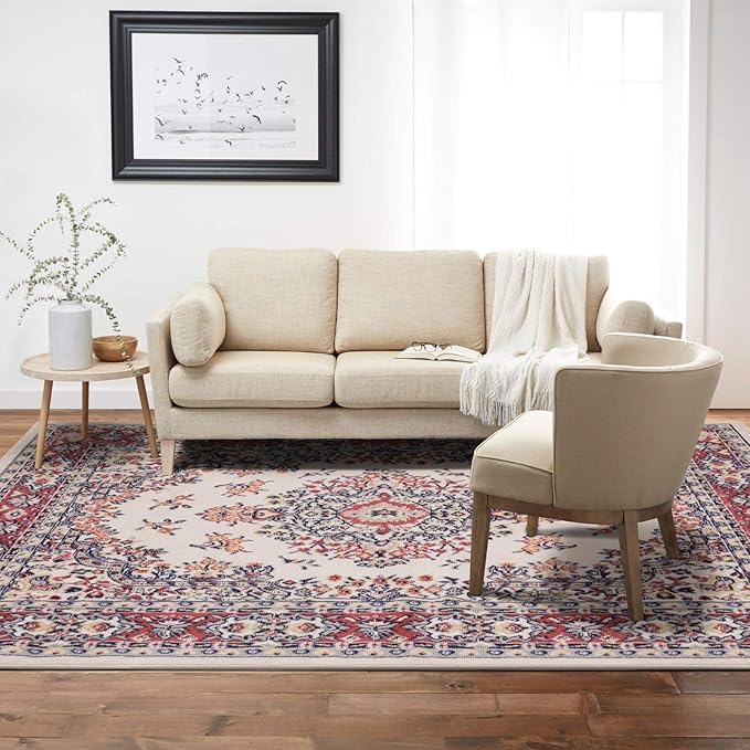 Home Dynamix Premium Sakarya Traditional Medallion Border Area Rug, Ivory/Red, 7'9"x10'8" Rectangle