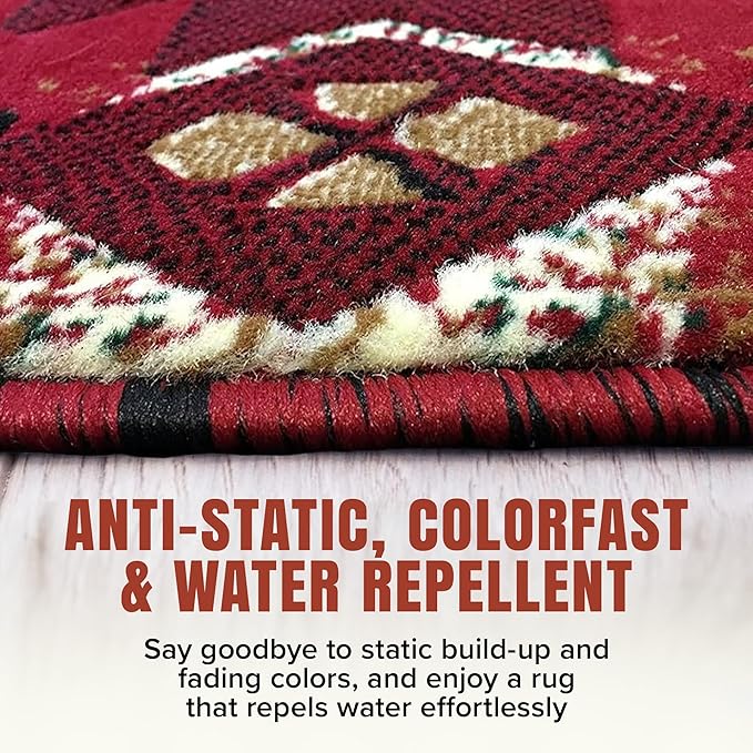 YHSF South West Native American Area Rug C318 - Easy Clean, Thick, Soft, Durable Native Tribal American Indian Inspired Rug for Bedroom/Living Room and More - Red, 8 Feet x 10 Feet