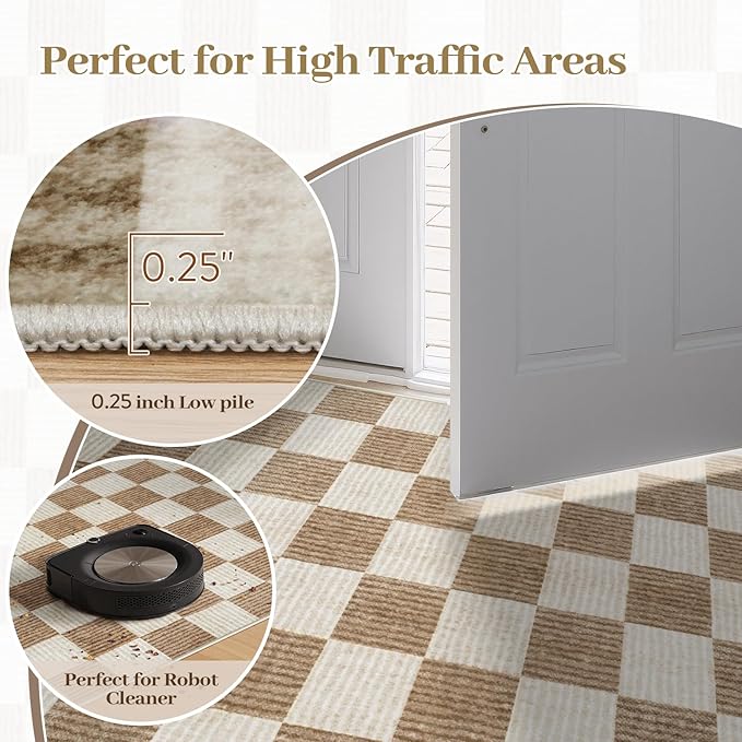 LIVEBOX Washable Runner Rug, 2x6 Brown Runner Rugs for Hallway, Non-Slip Kitchen Runners, Farmhouse Neutral Classic Geometric for Hallways, Entryway, Bedroom, Bathroom(Brown 2'x6')