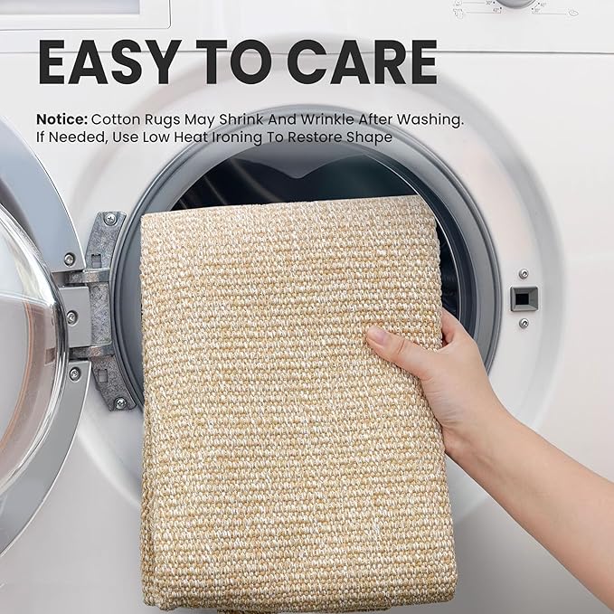 EARTHALL Washable Runner Rug 2x5 Ft Non Slip Runners for Hallways Cotton Rubber Backed Kitchen Runner Braided Indoor Floor Carpet Runners for Entryway, Hallway, Kitchen, Bedroom, Golden Beige/White