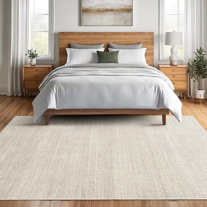 Valenrug Washable Rugs 6x9 - Ultra Thin Stain Resistant 6x9 Rugs for Living Room, Non Slip Backing 0.25" Low Pile Rugs for Bedroom, Folable Machine Washable Area Rug (6x9, Beige)