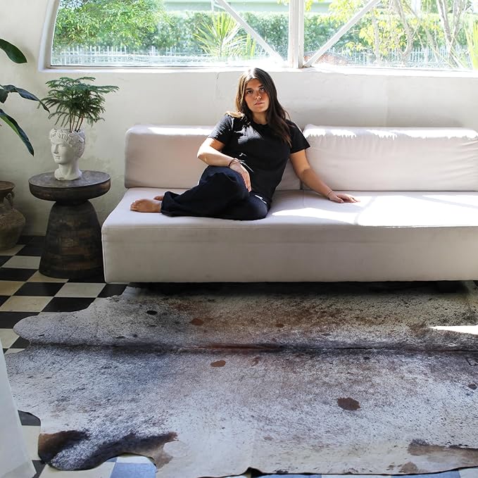 Genuine Cowhide Rug - Natural Leather Hide Rugs for Living Room & Area Rug for Bedroom - Real Cowhides Rug for Rustic Home Decor - Multicolor Speckled Cowhide Rugs, 6x6-7ft