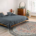 RUGGABLE Washable Vintage Area Rug – Kamran Cayenne Red 6 ft Round, Stain-Resistant, Non-Slip – Medium Machine Washable Rugs for Living Room, Bedroom, Hallway, Entryway & Office–with Cushioned Pad