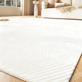 Area Rug for Living Room - 3x5 Soft Faux Rabbit Fur Modern Geometric Wave Carpet for Bedroom, Light Beige