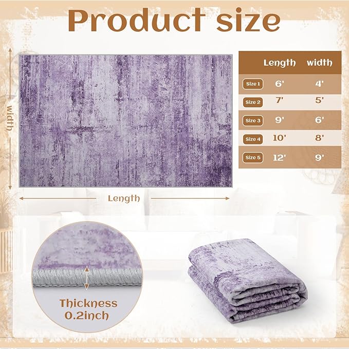 Abstract 3x5 Area Rug for Living Room Bedroom Entryway Purple Grey