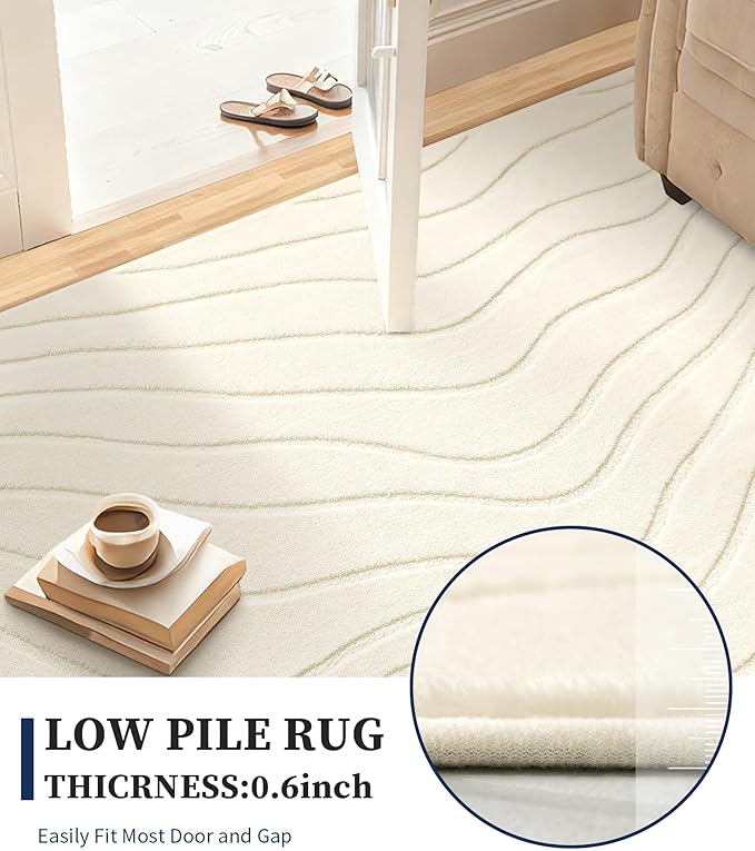 YIHOUSE 8x10 Abstract Line Area Rug, Modern Washable Stain Resistant Rugs Non Slip, Soft Indoor Large Floor Carpet for Living Room, Bedroom,Dining Room, White