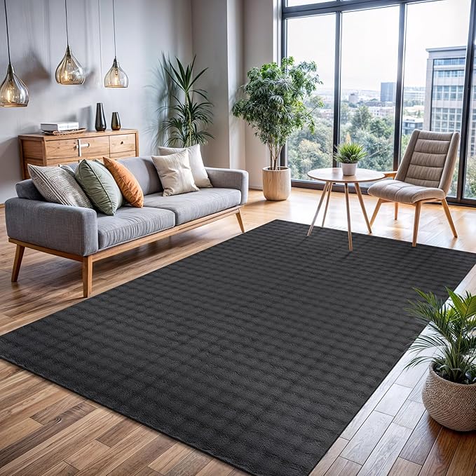 CAMILSON Modern Dark Gray Non Slip Rug 5x7 Ultra Soft High Pile Area Rugs Non Skid Rubber Backing Durable & Easy to Clean Carpet for Living Room Bedroom Kids Room Indoor Use (5 x 7 Dark Gray)