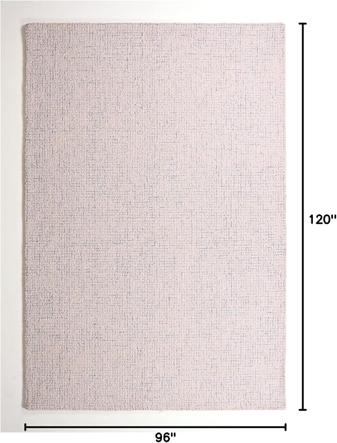 Hand-Tufted 100% Wool Pile Area Rug – Geometric Textured Grid Check Pattern – Thick and Durable Floor Carpet for Bedroom, Living Room, Kids Room, and Dining Area (Ivory Blue, 6' Round)