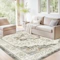 Marsail 6x9 Machine Washable Area Rug, Soft & Slip-Resistant Large Area Rug with Reinforced Bound Edges, Vintage Short-Pile Washable Rug with Floral Pattern for Living Room, Dinning Room and Bedroom