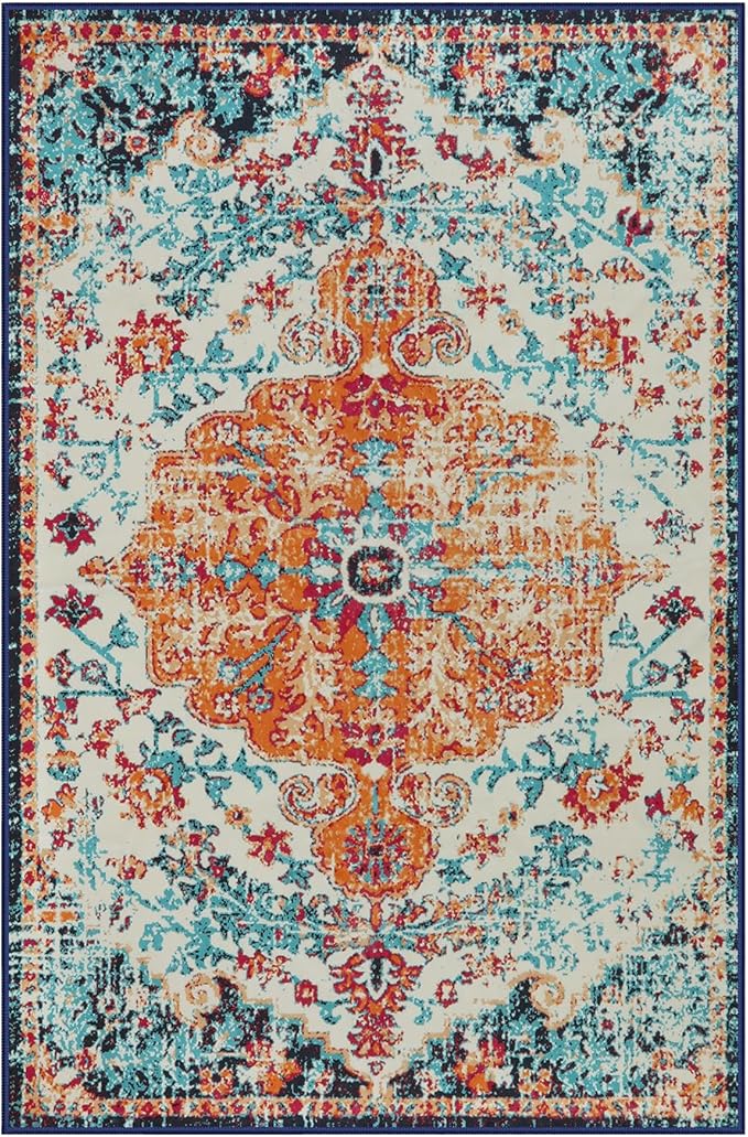 Lahome Orange 6x9 Area Rugs Boho Washable Area Rug for Bedroom,Large Area Rugs for Living Room Dining Room,Bohemian Vintage Non Slip Low Pile Indoor Accent Carpet for Home Office(6x9ft,Orange)