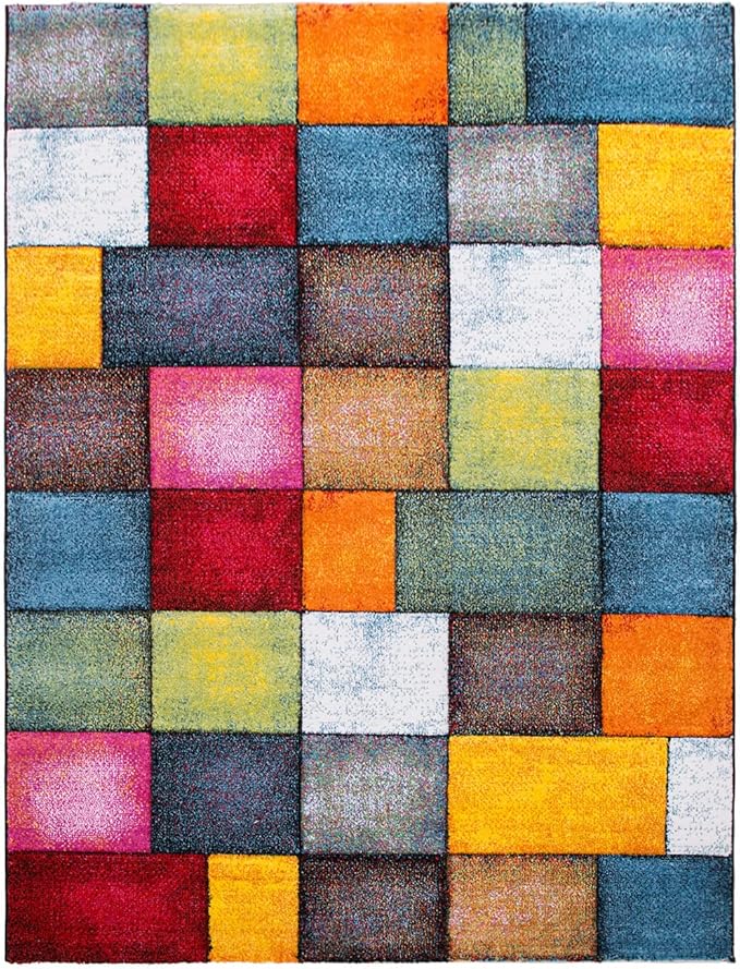 Paco Home Colorful Living Room Rug Checkered Design with Squares Multicolor, Size: 7'10" x 10'10"