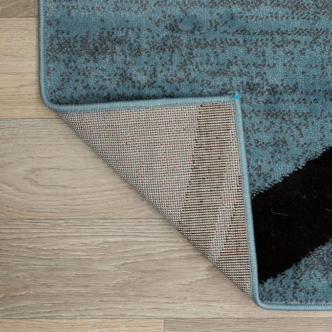 Rugshop Modern Wavy Circles Design Area Rug, Fade-Resistant Carpet for Living Room, Bedroom, or Office, Blue, 6'6" x 9'