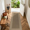 Moynesa Brown Striped Border Easy Jute Runner Rugs 2.5x8, Indoor Outdoor Washable Non Slip Runners Rug for Entryway Hallways Patio Balcony, Morden Farmhouse Carpet for Fall Winter Decor