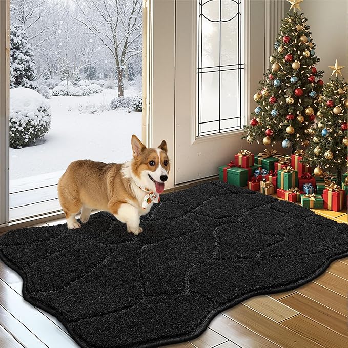 BSICPRO Dog Mat for Muddy Paws, 24x36 Low Profile Absorbent Dirt Trapper Door Mat, Non-Slip Washable Mud Mat for Dogs, Polyester Pet Rug Mat for Front Door Indoor, Patio, Entrance (Black)