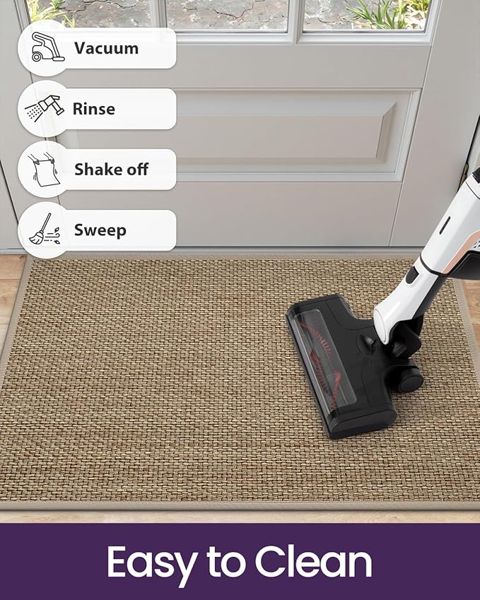 DEXI Ultra Thin Entryway Indoor Door Mat 36x56, Non Slip Rubber Backing Inside Entry Mat, Low Profile Easy Clean Dirt Trapper Doormat for Inside Entrance Patio, Beige