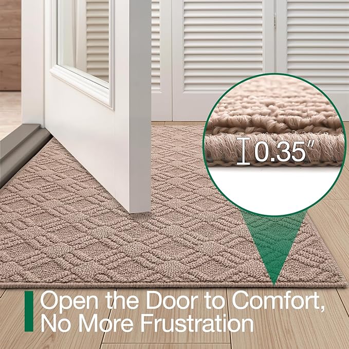 LUMI Indoor Door Mat, Absorbent Non-Slip Thin Doormat, Washable Door Mats, Woven Pattern Inside Floor Mat, Ideal for Entryway, Front Door, Home Decor, 24"x36", Woven Taupe