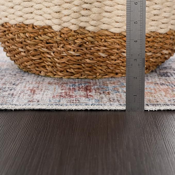 Bloom Rugs Caria Washable Non-Slip 9x12 Rug - Ocean Blue/Brick Traditional Area Rug for Living Room, Bedroom, Dining Room, and Kitchen - Exact Size: 9' x 12'