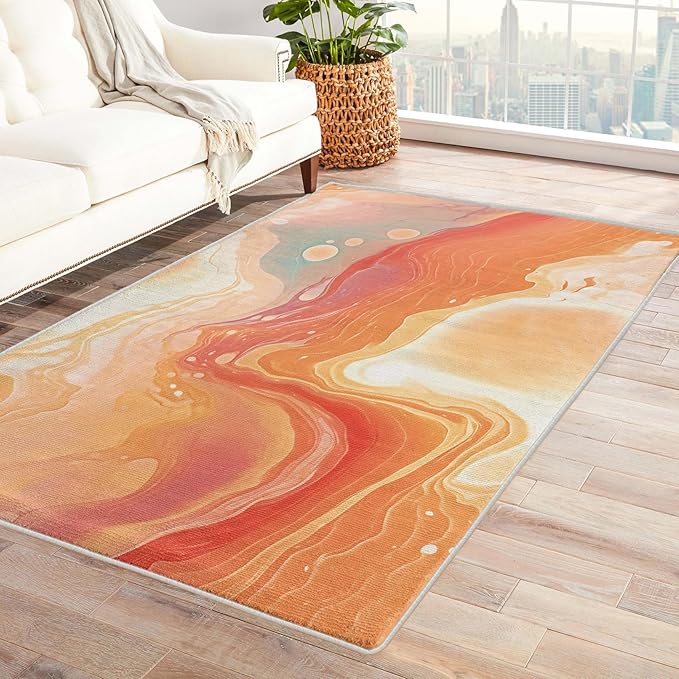 Sunset Rug, 7x10 Rug, Artistic Rugs for Living Room Bedroom Dining, Abstract Large Area Rug, Washable Rug Non Slip Soft Indoor Carpet, Kids and Pets Friendly, Sunset Home & Room Decor
